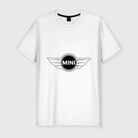 Мужская футболка премиум с принтом MINI logo в Екатеринбурге, 92% хлопок, 8% лайкра | приталенный силуэт, круглый вырез ворота, длина до линии бедра, короткий рукав | Тематика изображения на принте: 