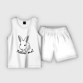 Детская пижама с шортами хлопок с принтом Следуй за белым кроликом. в Екатеринбурге,  |  | Тематика изображения на принте: alice in wonderland | follow me | алиса в стране чудес | животное | заяц | зверь | кролик | следуй за мной