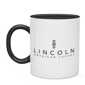 Кружка двухцветная с принтом Lincoln logo в Екатеринбурге, керамика | объем — 330 мл, диаметр — 80 мм. Цветная ручка и кайма сверху, в некоторых цветах — вся внутренняя часть | Тематика изображения на принте: lincoln | автобренды | автолюбителям | бренд | линкольн | логотип