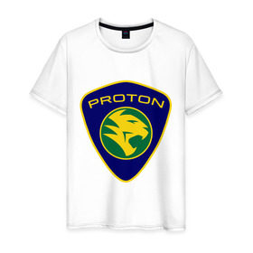 Мужская футболка хлопок с принтом Proton logo в Екатеринбурге, 100% хлопок | прямой крой, круглый вырез горловины, длина до линии бедер, слегка спущенное плечо. | Тематика изображения на принте: proton | автобренды | автолюбителям | бренд | для автовладельцев | для автолюбителей | логотип | протон