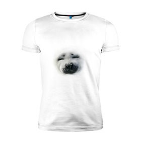 Мужская футболка премиум с принтом Пушистый морской котик в Екатеринбурге, 92% хлопок, 8% лайкра | приталенный силуэт, круглый вырез ворота, длина до линии бедра, короткий рукав | животные | звери | мордочка | нос