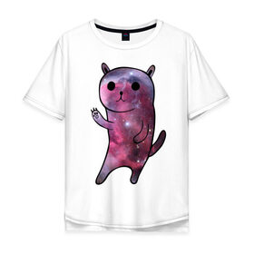 Мужская футболка хлопок Oversize с принтом Galaxy cat в Екатеринбурге, 100% хлопок | свободный крой, круглый ворот, “спинка” длиннее передней части | galaxy cat | интернет приколы | космическая кошка | космическая тема | космос | котенок | котик