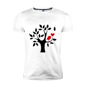 Мужская футболка премиум с принтом Птичка и дерево в Екатеринбурге, 92% хлопок, 8% лайкра | приталенный силуэт, круглый вырез ворота, длина до линии бедра, короткий рукав | дерево | птичка | птичка и дерево