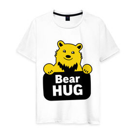Мужская футболка хлопок с принтом Bear Hug (медвежьи объятия) в Екатеринбурге, 100% хлопок | прямой крой, круглый вырез горловины, длина до линии бедер, слегка спущенное плечо. | bear hug | медвежьи объятия