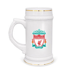 Кружка пивная с принтом Liverpool logo в Екатеринбурге,  керамика (Материал выдерживает высокую температуру, стоит избегать резкого перепада температур) |  объем 630 мл | ливерпуль
