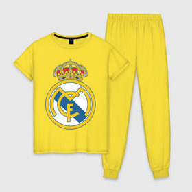 Женская пижама хлопок с принтом Real Madrid в Екатеринбурге, 100% хлопок | брюки и футболка прямого кроя, без карманов, на брюках мягкая резинка на поясе и по низу штанин | real madrid | реал | реал мадрид | фанаты | фк | футбол | футбольные клубы | футбольным фанатам
