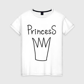 Женская футболка хлопок с принтом PrincesS picture в Екатеринбурге, 100% хлопок | прямой крой, круглый вырез горловины, длина до линии бедер, слегка спущенное плечо | princess | девушкам | для девушек | корона | подарок девушке