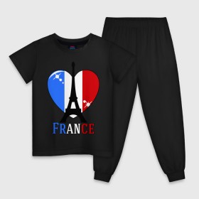 Детская пижама хлопок с принтом Люблю Францию в Екатеринбурге, 100% хлопок |  брюки и футболка прямого кроя, без карманов, на брюках мягкая резинка на поясе и по низу штанин
 | france | i love france | париж | франция | эйвелева башня | я люблю францию