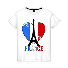 Женская футболка хлопок с принтом Люблю Францию в Екатеринбурге, 100% хлопок | прямой крой, круглый вырез горловины, длина до линии бедер, слегка спущенное плечо | france | i love france | париж | франция | эйвелева башня | я люблю францию