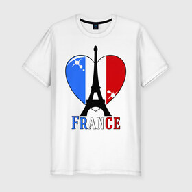 Мужская футболка премиум с принтом Люблю Францию в Екатеринбурге, 92% хлопок, 8% лайкра | приталенный силуэт, круглый вырез ворота, длина до линии бедра, короткий рукав | france | i love france | париж | франция | эйвелева башня | я люблю францию
