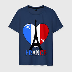 Мужская футболка хлопок с принтом Люблю Францию в Екатеринбурге, 100% хлопок | прямой крой, круглый вырез горловины, длина до линии бедер, слегка спущенное плечо. | Тематика изображения на принте: france | i love france | париж | франция | эйвелева башня | я люблю францию