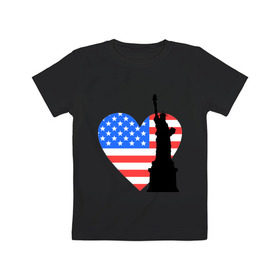 Детская футболка хлопок с принтом Люблю Америку в Екатеринбурге, 100% хлопок | круглый вырез горловины, полуприлегающий силуэт, длина до линии бедер | usa | америка | люблю америку | статуя свободы | сша | штаты | я люблю америку