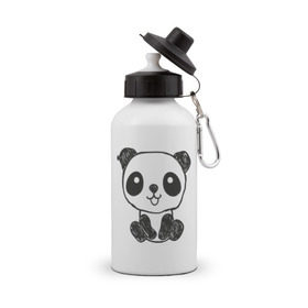 Бутылка спортивная с принтом Панда рисунок в Екатеринбурге, металл | емкость — 500 мл, в комплекте две пластиковые крышки и карабин для крепления | панда