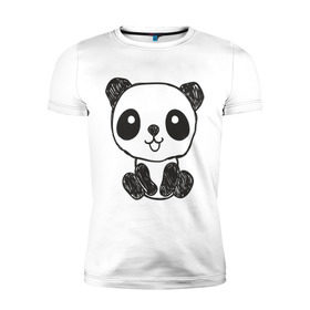 Мужская футболка премиум с принтом Панда рисунок в Екатеринбурге, 92% хлопок, 8% лайкра | приталенный силуэт, круглый вырез ворота, длина до линии бедра, короткий рукав | панда