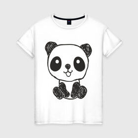 Женская футболка хлопок с принтом Панда рисунок в Екатеринбурге, 100% хлопок | прямой крой, круглый вырез горловины, длина до линии бедер, слегка спущенное плечо | панда