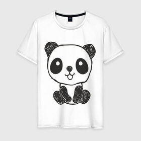 Мужская футболка хлопок с принтом Панда рисунок в Екатеринбурге, 100% хлопок | прямой крой, круглый вырез горловины, длина до линии бедер, слегка спущенное плечо. | Тематика изображения на принте: панда