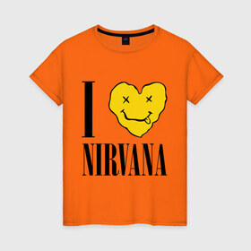 Женская футболка хлопок с принтом I love Nirvana в Екатеринбурге, 100% хлопок | прямой крой, круглый вырез горловины, длина до линии бедер, слегка спущенное плечо | i love nirvana | nirvana | нирвана | я люблю нирвану