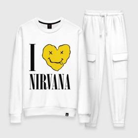 Женский костюм хлопок с принтом I love Nirvana в Екатеринбурге, 100% хлопок | на свитшоте круглая горловина, мягкая резинка по низу. Брюки заужены к низу, на них два вида карманов: два 