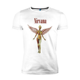 Мужская футболка премиум с принтом Like an angel в Екатеринбурге, 92% хлопок, 8% лайкра | приталенный силуэт, круглый вырез ворота, длина до линии бедра, короткий рукав | kurt kobain | nirvana | курт кобейн | музыкальные группы | нирвана | рок группы