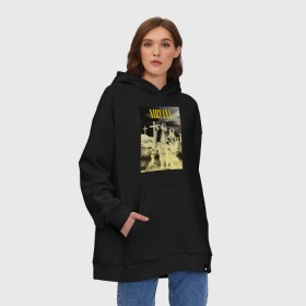 Худи SuperOversize хлопок с принтом Nirvana Poster в Екатеринбурге, 70% хлопок, 30% полиэстер, мягкий начес внутри | карман-кенгуру, эластичная резинка на манжетах и по нижней кромке, двухслойный капюшон
 | kurt kobain | nirvana | курт кобейн | музыкальные группы | нирвана | рок группы