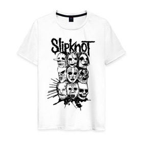 Мужская футболка хлопок с принтом Slipknot black and white в Екатеринбурге, 100% хлопок | прямой крой, круглый вырез горловины, длина до линии бедер, слегка спущенное плечо. | media | metall | punk | rock | slipknot | метал | металл | нью метал | панк | панк рок | рок | слипкнот