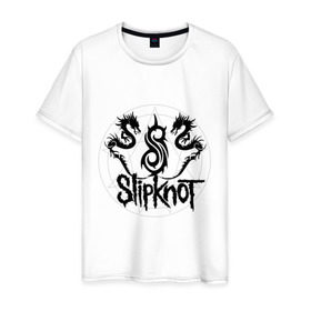 Мужская футболка хлопок с принтом Slipknot dragons logo в Екатеринбурге, 100% хлопок | прямой крой, круглый вырез горловины, длина до линии бедер, слегка спущенное плечо. | metall | punk | rock | slipknot | метал | металл | нью метал | панк | панк рок | рок | слипкнот