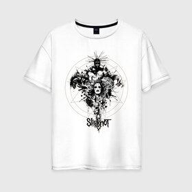 Женская футболка хлопок Oversize с принтом Slipknot illustration masks в Екатеринбурге, 100% хлопок | свободный крой, круглый ворот, спущенный рукав, длина до линии бедер
 | metall | punk | rock | slipknot | метал | металл | нью метал | панк | панк рок | рок | слипкнот