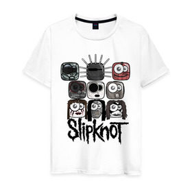 Мужская футболка хлопок с принтом Slipknot masks в Екатеринбурге, 100% хлопок | прямой крой, круглый вырез горловины, длина до линии бедер, слегка спущенное плечо. | metall | метал | металл | нью метал | слипкнот