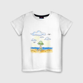Детская футболка хлопок с принтом Сын на пляже в Екатеринбурге, 100% хлопок | круглый вырез горловины, полуприлегающий силуэт, длина до линии бедер | для семьи | комплект семейный | семейные | сын | сыночек