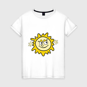 Женская футболка хлопок с принтом Солнышко мама в Екатеринбурге, 100% хлопок | прямой крой, круглый вырез горловины, длина до линии бедер, слегка спущенное плечо | для семьи | комплект семейный | мама | семейные | солнце