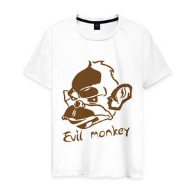 Мужская футболка хлопок с принтом Evil monkey (злая обезьяна) в Екатеринбурге, 100% хлопок | прямой крой, круглый вырез горловины, длина до линии бедер, слегка спущенное плечо. | monkey | животные | мартышка | обезьяна