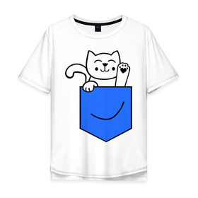 Мужская футболка хлопок Oversize с принтом Котенок в кармане в Екатеринбурге, 100% хлопок | свободный крой, круглый ворот, “спинка” длиннее передней части | киса | котенок | котик | кошка