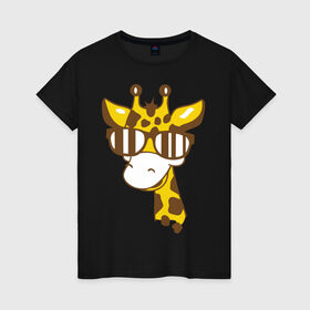 Женская футболка хлопок с принтом Жираф в очках в Екатеринбурге, 100% хлопок | прямой крой, круглый вырез горловины, длина до линии бедер, слегка спущенное плечо | животные | жираф | очки