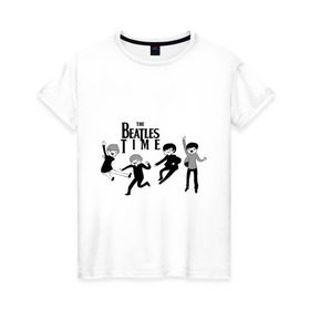 Женская футболка хлопок с принтом The Beatles time в Екатеринбурге, 100% хлопок | прямой крой, круглый вырез горловины, длина до линии бедер, слегка спущенное плечо | beatles | битлз | битлс | время битлов