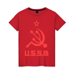 Женская футболка хлопок с принтом USSB в Екатеринбурге, 100% хлопок | прямой крой, круглый вырез горловины, длина до линии бедер, слегка спущенное плечо | серп и молот | советский союз | ссср