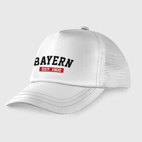 Детская кепка тракер с принтом FC Bayern Est 1900 в Екатеринбурге, Козырек - 100% хлопок. Кепка - 100% полиэстер, Задняя часть - сетка | универсальный размер, пластиковая застёжка | bayern | fc bayern | fc bayern est 1900 | баерн