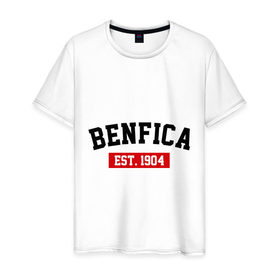 Мужская футболка хлопок с принтом FC Benfica Est. 1904 в Екатеринбурге, 100% хлопок | прямой крой, круглый вырез горловины, длина до линии бедер, слегка спущенное плечо. | Тематика изображения на принте: 