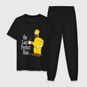 Мужская пижама хлопок с принтом Homer (The Last Perfect Man...) в Екатеринбурге, 100% хлопок | брюки и футболка прямого кроя, без карманов, на брюках мягкая резинка на поясе и по низу штанин
 | Тематика изображения на принте: гомер
