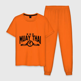 Мужская пижама хлопок с принтом Muay thai boxing (Тайский бокс) в Екатеринбурге, 100% хлопок | брюки и футболка прямого кроя, без карманов, на брюках мягкая резинка на поясе и по низу штанин
 | муай тай