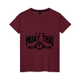 Женская футболка хлопок с принтом Muay thai boxing (Тайский бокс) в Екатеринбурге, 100% хлопок | прямой крой, круглый вырез горловины, длина до линии бедер, слегка спущенное плечо | муай тай