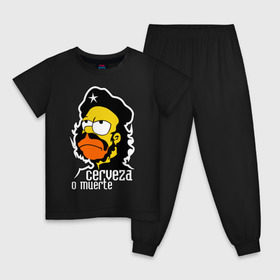 Детская пижама хлопок с принтом Гомер cerveza o muerte (пиво или смерть) в Екатеринбурге, 100% хлопок |  брюки и футболка прямого кроя, без карманов, на брюках мягкая резинка на поясе и по низу штанин
 | гомер | че гевара