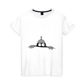 Женская футболка хлопок с принтом Bender из-под футболки в Екатеринбурге, 100% хлопок | прямой крой, круглый вырез горловины, длина до линии бедер, слегка спущенное плечо | bender | futurama | бендер | фатурама | футурама