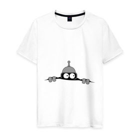 Мужская футболка хлопок с принтом Bender из-под футболки в Екатеринбурге, 100% хлопок | прямой крой, круглый вырез горловины, длина до линии бедер, слегка спущенное плечо. | bender | futurama | бендер | фатурама | футурама