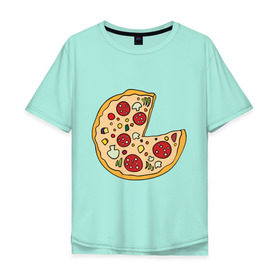 Мужская футболка хлопок Oversize с принтом Пицца парная в Екатеринбурге, 100% хлопок | свободный крой, круглый ворот, “спинка” длиннее передней части | pizza | влюбленным | для влюбленных | для двоих | для пар | парные | пицца