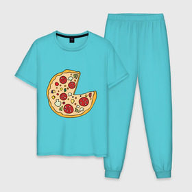Мужская пижама хлопок с принтом Пицца парная в Екатеринбурге, 100% хлопок | брюки и футболка прямого кроя, без карманов, на брюках мягкая резинка на поясе и по низу штанин
 | pizza | влюбленным | для влюбленных | для двоих | для пар | парные | пицца