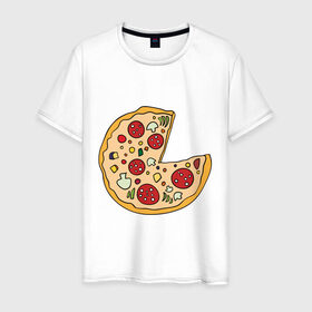Мужская футболка хлопок с принтом Пицца парная в Екатеринбурге, 100% хлопок | прямой крой, круглый вырез горловины, длина до линии бедер, слегка спущенное плечо. | pizza | влюбленным | для влюбленных | для двоих | для пар | парные | пицца