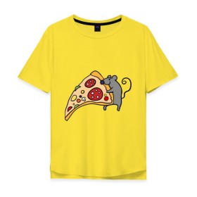 Мужская футболка хлопок Oversize с принтом Кусочек пиццы парная в Екатеринбурге, 100% хлопок | свободный крой, круглый ворот, “спинка” длиннее передней части | Тематика изображения на принте: pizza | влюбленным | для влюбленных | для двоих | для пар | мышонок | пара | парные | пицца