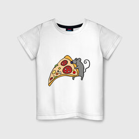 Детская футболка хлопок с принтом Кусочек пиццы парная в Екатеринбурге, 100% хлопок | круглый вырез горловины, полуприлегающий силуэт, длина до линии бедер | pizza | влюбленным | для влюбленных | для двоих | для пар | мышонок | пара | парные | пицца