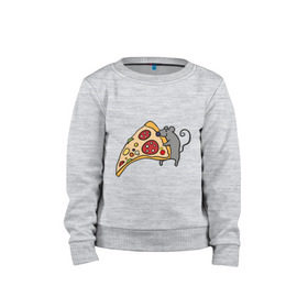 Детский свитшот хлопок с принтом Кусочек пиццы парная в Екатеринбурге, 100% хлопок | круглый вырез горловины, эластичные манжеты, пояс и воротник | pizza | влюбленным | для влюбленных | для двоих | для пар | мышонок | пара | парные | пицца