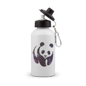 Бутылка спортивная с принтом Panda space в Екатеринбурге, металл | емкость — 500 мл, в комплекте две пластиковые крышки и карабин для крепления | панда